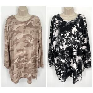 Jenni NWT Women's 2 Pack Bundle Sleep Shirts XL Toffee Candy Camo, White Dynamic